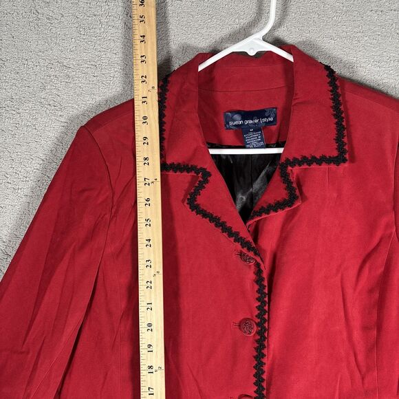 Susan Graver Women M Western Boho Embroidered Blazer Jacket Red Rodeo Cowgirl - Picture 6 of 14
